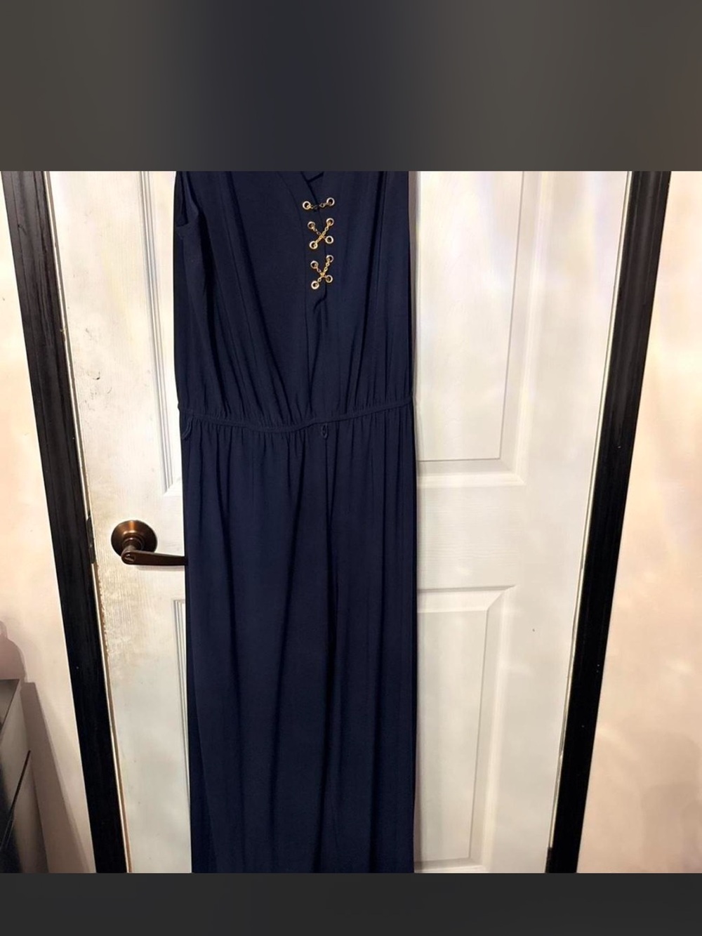 Anne Michelle Navy Dress with Gold Tag Accent
